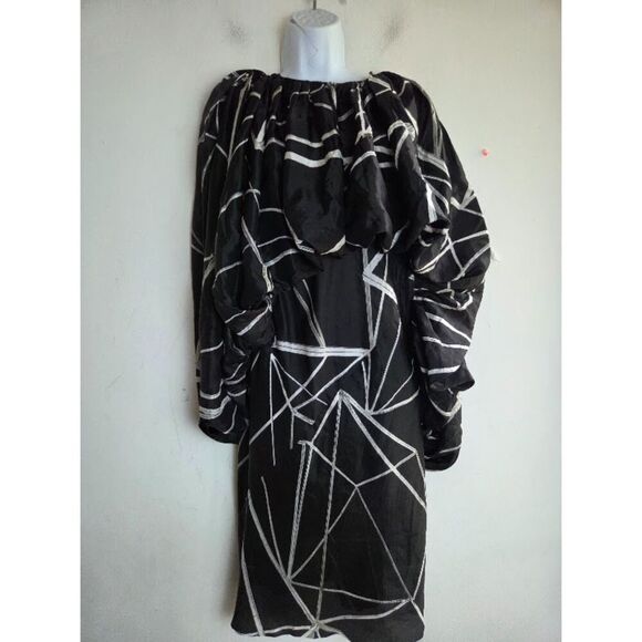 NWT Rick Ownens "The Bubble Dress" Black/White Geometric Print Cupro Dress sz 40 - Picture 2 of 14